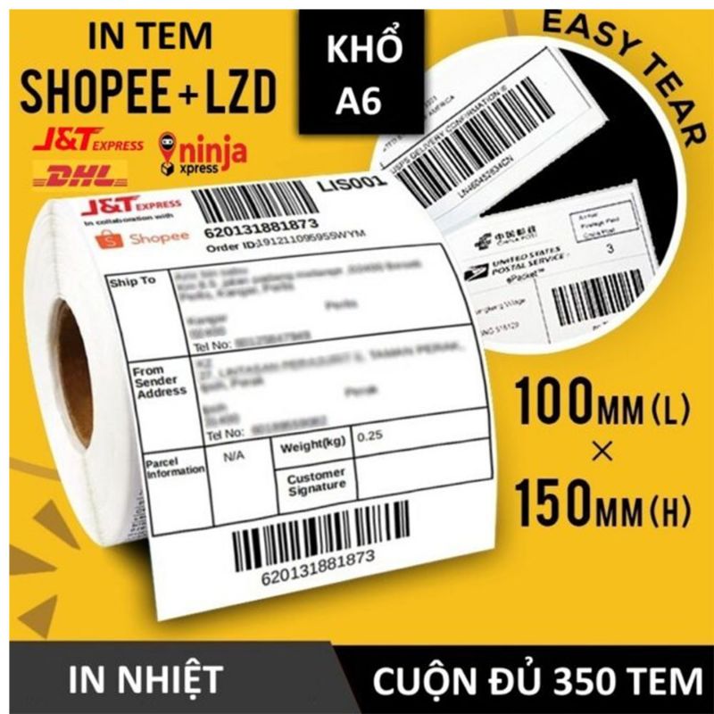 Giấy decal nhiệt 100x150x50m ( 1 tem 1 hàng ) - Tem TMĐT Shopee,Tiktok, Lazada