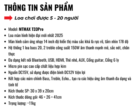 Loa Kéo Có Màn Hình MTMAX T33Pro / 14 inch /300W